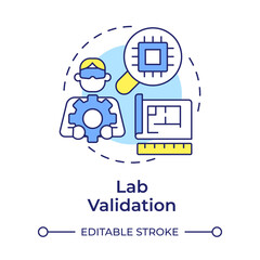 Lab validation multi color concept icon. Product testing. Technology readiness level. Development stage. Round shape line illustration. Abstract idea. Graphic design. Easy to use in brochure