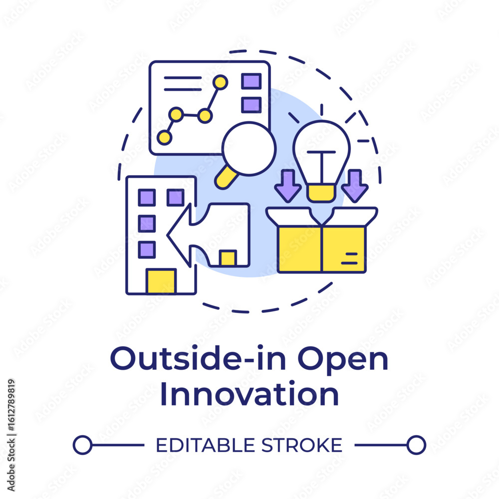 Poster outside in open innovation multi color concept icon. absorbing development insights. fresh thinking.