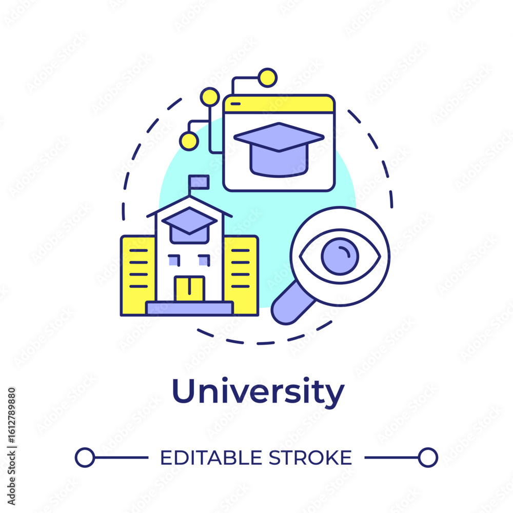 Poster university multi color concept icon. knowledge producers and talent developers facility. triple heli