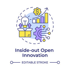 Inside out open innovation multi color concept icon. Outward transfer of internal knowledge and technologies. Round shape line illustration. Abstract idea. Graphic design. Easy to use in brochure
