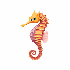 Fototapeta premium Cartoon seahorse illustration with vibrant orange and pink hues on a white background
