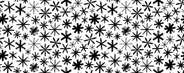 Grange geometric seamless pattern with crayon drawn stars and asterisks. Grunge rough vector snowflakes. Brush drawn bold asterisks. Abstract geometric banner background. Vector ink illustration.