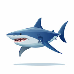 Obraz premium Cartoon Great White Shark with Open Mouth Showing Sharp Teeth on White Background