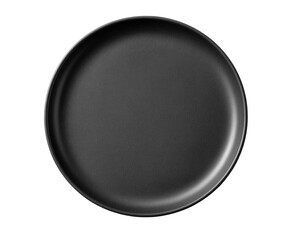 Empty, round, black plate.  Top-down view
