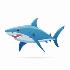 Naklejka premium Cartoon Shark Swimming Gracefully with Sharp Teeth and a Menacing Gaze in the Ocean