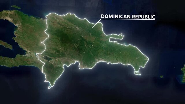 Zoom from Earth to Dominican Republic. Glow outline map animation satellite view with highlighted country borders. Cinematic documentary 3d world map animation highlights aerial views and travel. 4k