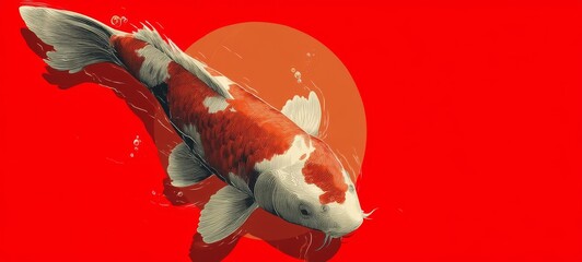 Minimalistic Koi Fish Film Poster on Red Background – Bold Japanese-Inspired Design for Movie Promotion, Featuring Elegant Fish and Symbolic Color Themes

