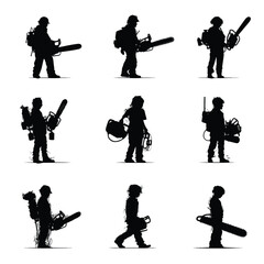 Obraz premium chainsaw silhouette set, Black & White silhouette set 