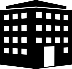 Modern multi-story silhouette building with windows and flat overhang roof