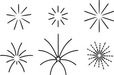 Firework Burst Icons Set Line Art Explosive Shapes Vector