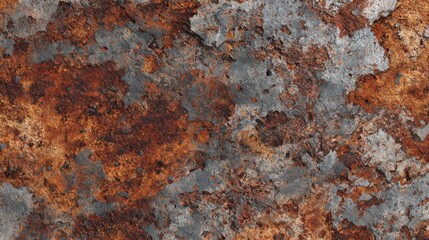 Close-up view of a weathered metal surface displays a mixture of orange and gray hues, revealing deep rust patterns that tell a story of age and exposure to elements over time.