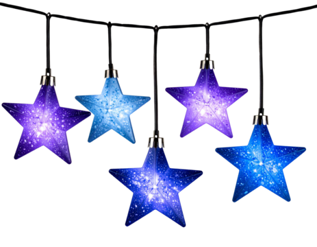Galaxy-Themed Christmas Lights with Star-Shaped Bulbs, isolated on transparent PNG