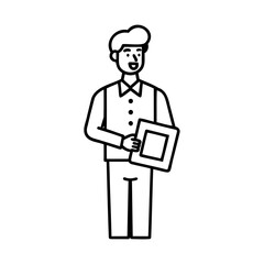 Cheerful man holding a square object person