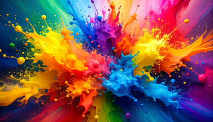 Painting rainbow color splash splatter dye brush lines. 