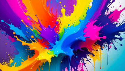 Painting rainbow color splash splatter dye brush lines. 