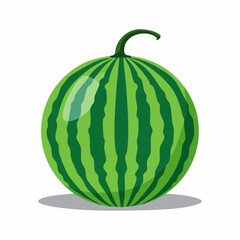 A vibrant cartoon illustration of a round watermelon with distinct green stripes