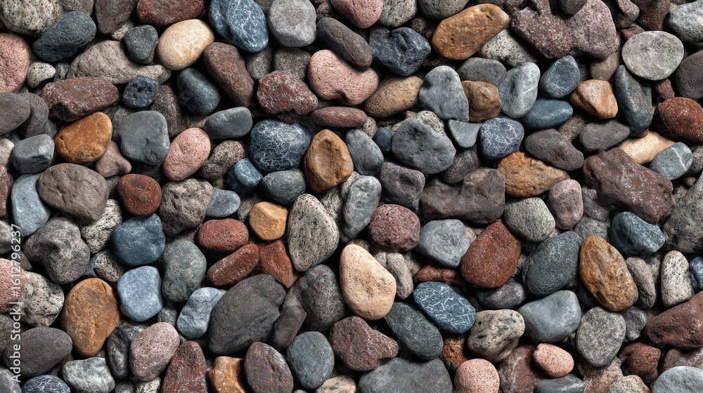 Aufkleber a variety of smooth stones in different shapes and sizes scattered across a flat surface, displaying