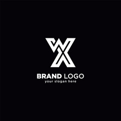 Creative W and X Letter Monogram Logo with Black Background.
