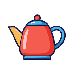Obraz premium Flat icon illustration of a teapot with a curved spout and round handle, bright colors, bold navy outline