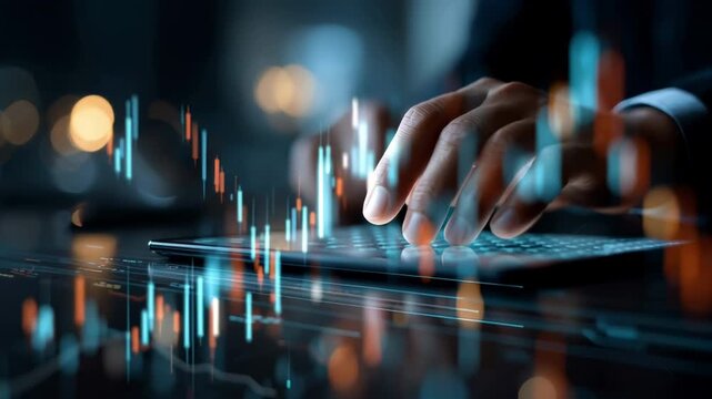 Analyzing market trends through data visualization business office digital graphics modern workspace close-up data insights