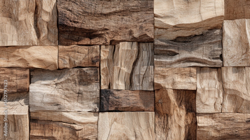 Poster different pieces of wood create a visually striking texture with various shades and grain patterns. 