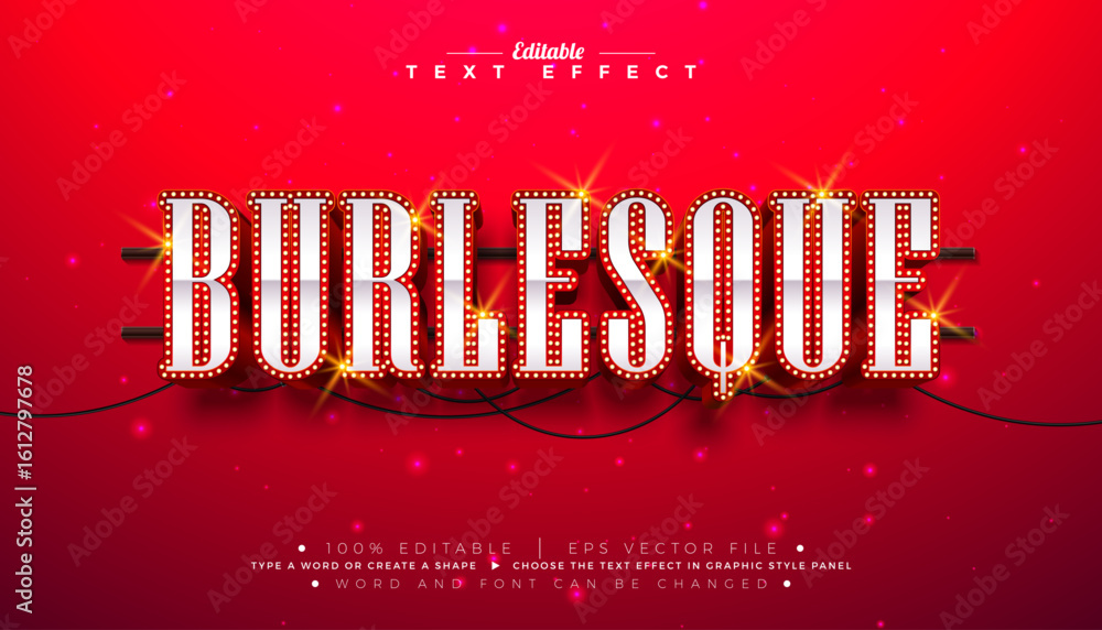 Poster burlesque 3d text effect design editable and scalable vector graphic style effect with light bulb fr