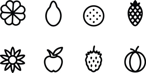 Minimal Fruit and Flower Line Icons Set  Editable Vector Outline Symbols