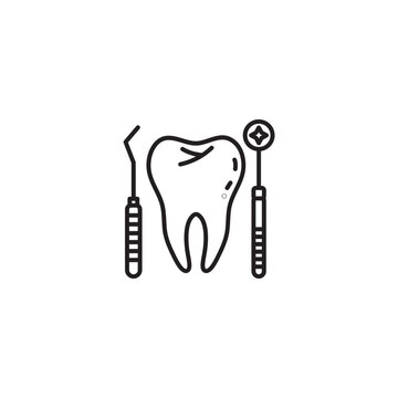 tooth and dental tools outline clip art preview