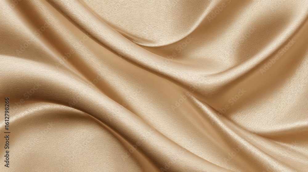 Poster luxurious golden satin fabric flows smoothly, creating elegant curves and ripples. the soft sheen an
