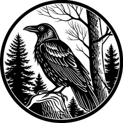 crow (linocut style)