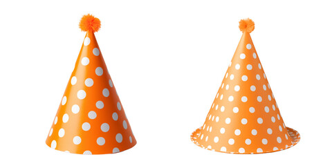 Set of a orange polka dot party hat, isolated on transparent background.