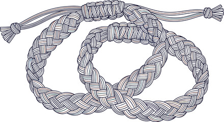 Vector art of two intricately woven friendship bracelets are displayed, showcasing a handmade design and decorative style, isolated on white background