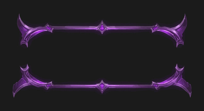 Elegant fantasy frame with a magical purple glow and sparkling particles. Ornate, symmetrical border design on a dark background for mystical or gothic themes.