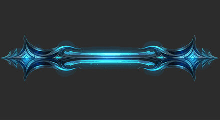 Ornate silver fantasy frame with glowing blue gems on a dark background, elegant metallic border for design