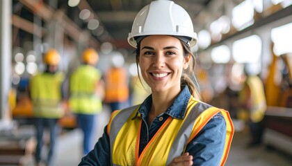 Smiling female engineer in a factory