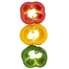 Stacked Halves of Red, Yellow, and Green Bell Peppers