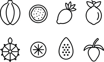 Tropical Fruit Line Art Icon Set