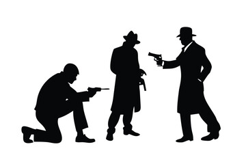 Noir Police & Gangster Vector Silhouette Set - Cinematic Crime Scene Characters