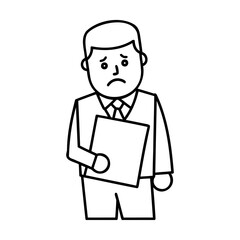 Sad businessman holding document unhappy paper