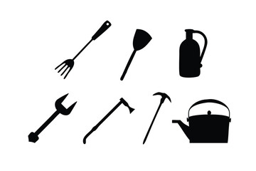 Farm Tools Vector Silhouette Set - Agriculture & Gardening Equipment Icons