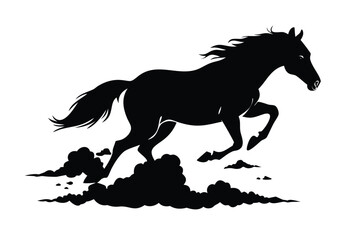 Jumping Horse Silhouette. Minimalist Black and White Vector Illustration