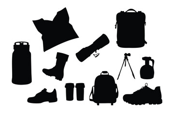 Travel & Adventure Gear Vector Silhouette Set - Outdoor & Hiking Icons
