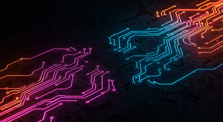 Neon Circuit Board: Abstract Design with Vibrant Colors.