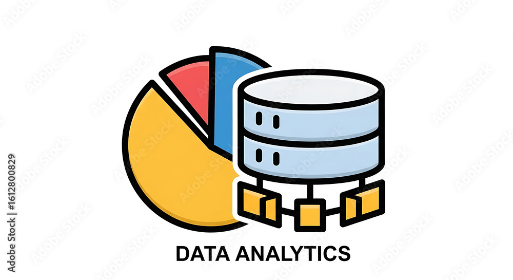 Aufkleber illustration of a pie chart with database connected by yellow squares for data analytics concept ai 