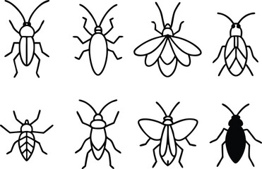 Set of Insect Icons in Line Art Style