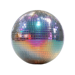 Isolated disco ball with reflective tiles against a black background isolated on transparent background
