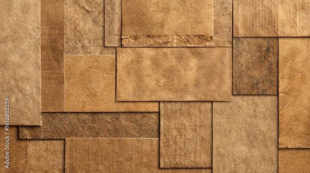 Poster a close-up view of a textured wall showcasing an assortment of brown and tan panels. the surface dis