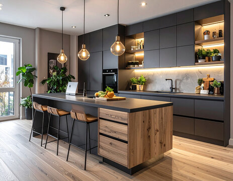 Transform your culinary space modern wooden black kitchen contemporary home design inspiration minimalist aesthetic interior design concept