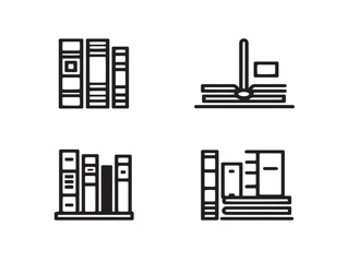 Library icon collection with books and bookshelves