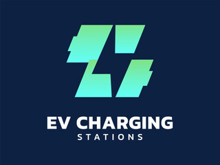 Electric vehicle charging with Lightning Bolt in Battery Symbols logo vector design concept. EV Battery logotype symbol for Electric Car, EV station, ui, web, ev business, infographic, clean energy.